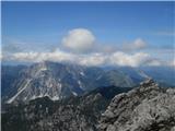 vrh Grauzaria in Sernio v oblaku, ter desno oba vrhova Monte Flop