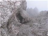 Cima Pupera Valgrande - poskus sestop do kamina poteka skozi preduh