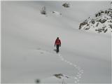 Utiranje poti...na nekaterih delih je sneg zdržal težo, drugod se je pa udiral do kolen ali še več