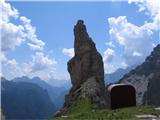 Cima Spe (2314) bivak Perugini in Monfalcon di Montanaia, pravi filmski zvezdnik, najbolj fotografiran stolp poleg Treh Cin v Dolomitih