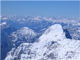 najvišji vrhovi Dolomitov, spredaj Strma peč, Monte Pisimoni in Amariana