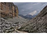 Piz Ciaval (Monte Cavallo) - 2912 m Midva pa nadaljujeva proti dolini v smeri koče Ucia de Gran Fanes. Zavijeva pred njo