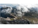 Razgled iz vrha Ojstrice na Veliki vrh (Veža) in celotni JV greben Ojstrice