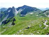 jezero  Obstanser see s kočo , desno Pfannspitze levo Rosskopf