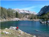 jezero s kočo v ozadju