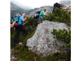 ena redkih oznak na poti  - značilne za označevanje etap poti Planica - Pokljuka