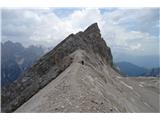 Forcella dal Ghiacciaio (2584) levo ferrata, desno ledenik, vmes greben Lastronov