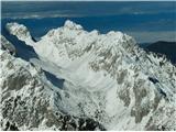 Pogled na Rušje nad Zelenico, kjer je bilo opaziti nekaj pohodnikov in turnih smučarjev