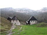 Evo planina Lipanca s planinsko kočo na levi in planšarijo na desni