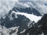 Zwickauer Hutte (Planfernerhutte, Rif.Plan) - Hinterer Seelenkogel (Cima delle Anime) (3489) Hochwilde levo gl. vrh 3480m, desno Nordgipfel 3458m, spodaj ledenik Langtaler ferner