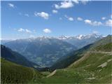 Jaufen pass panorama z desne:Granatenkogel 3302m, Hochfirst (Monte pricipe) 3404m, Liebner spitze 3399m, snežni Seelenkogel, Hochwilde