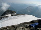 Shareck-3122m in Baumbachspitze-3105m Pogled z vrha -povsod večni sneg-pozimi je tu na metre snega.