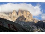 Piz Ciaval (Monte Cavallo) - 2912 m V teh stolpih poteka znamenita ferata Tomaselli. Najin cilj se nahaja precej naprej v isti grebenski skupini