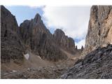 Ferata Merlone na Cima Cadin N/E - 2788 m Vstop je na levi strani doline, kamor vodi nekaj možicev in oznak