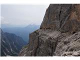 Sextenski Dolomiti - pot *Dolomiti senza confini* Sentiero Gabriella. Ni ravno ferata, je pa Izjemno izpotavljena, slabo varovana in dolga pot. Težavnost A/B