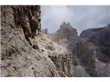 Sextenski Dolomiti - pot *Dolomiti senza confini* Pogled na poličke, po katerih poteka pot. Vse skupaj je podobno Debelakovi pod Kanjavcem, le mnogo daljše