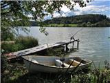 Šmartinsko jezero dosti čolnov ob obali