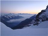 Mont Blanc levo in sončni vhod