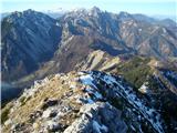 pogled na Ljubelj,levo Begunjščica,na sredini Stol,Vrtača ,zadaj Julijske alpe