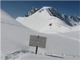 Lago di Bordaglia in kota 2112 in Forc. Ombladet pod Črnim kamnom (Sasso Nero) z vrha sem odsmučal direktno v Avstrijo