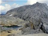 Na vrhu ferate, Hoher Kopf (2875m) se odpre pogled na ledeniška jezera in kočo na Hochkonigu 