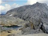 Na vrhu ferate, Hoher Kopf (2875m) se odpre pogled na ledeniška jezera in kočo na Hochkonigu 