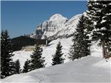 Casera Larice, zadaj Strma peč - Monte Cimone