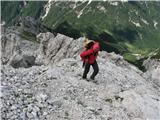 Piccolo Siera (2430 m) v vršnem delu kjer so trave zamenjale skale in drobir
