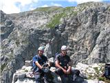 vmes sva še malo posedela na Torre Winkel, zadaj Monte Cavallo (Konjiški špik)