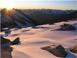 tik pred Malniško škrbino sonce zaide nekje nad Dolomiti