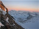 Hoher Zaun  (3457),Schwarze Wand ( 3511) Rainerhorn (3568) in Grossvenediger (3667) večerni utrinek