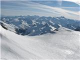 Hoher Zaun  (3457),Schwarze Wand ( 3511) Rainerhorn (3568) in Grossvenediger (3667) proti Grossglocknerju in Wisbachohornu z Rainerhorna