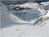 Škrbina nad Tratico (2274m) - Forca de lis Sieris  pogled dol proti Pecolu